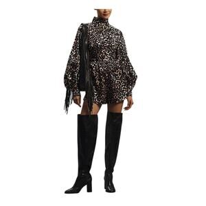 Hope Leopard Print Multicolor Mock Neck Belted Romper Size M